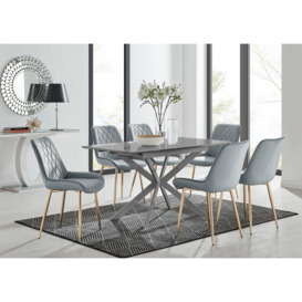 Lira 100cm Grey Metal Extending Dining Table & 6 Pesaro Gold Leg Chairs