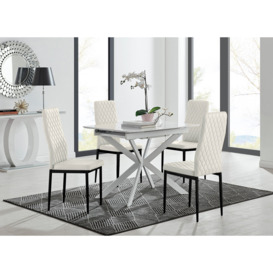 Lira 100 Extending Dining Table and 4 Velvet Milan Black Leg Chairs