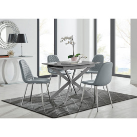 Lira 120cm Grey Metal Extending Dining Table & 4 Corona Silver Leg Chairs