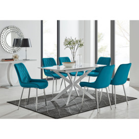 Lira 120 Extending Dining Table and 6 Pesaro Silver Leg Chairs