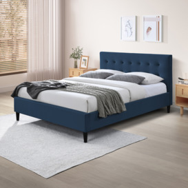 Lotus Bed Frame in Midnight Blue Velvet
