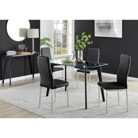 Malmo Glass and Black Wooden Leg Dining Table & 4 Velvet Milan Chairs