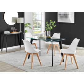 Malmo Glass and Black Wooden Leg Dining Table & 4 Stockholm Wooden Leg Chairs