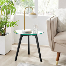 Malmo Side Table Medium 50cm Round Glass and Black Legs