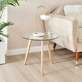 Malmo Side Table Medium 50cm Round Glass and Wood Legs
