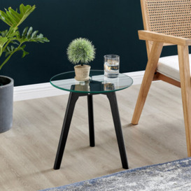 Malmo Side Table Small 40cm Round Glass and Black Legs