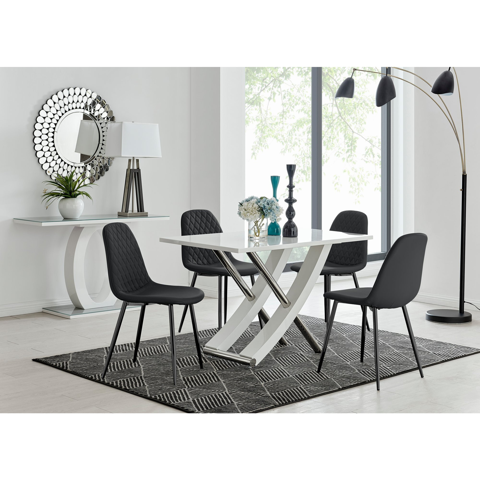 Mayfair 4 Dining Table and 4 Corona Black Leg Chairs