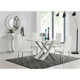 Mayfair 4 White High Gloss And Stainless Steel Dining Table And 4 Milan Chairs Set