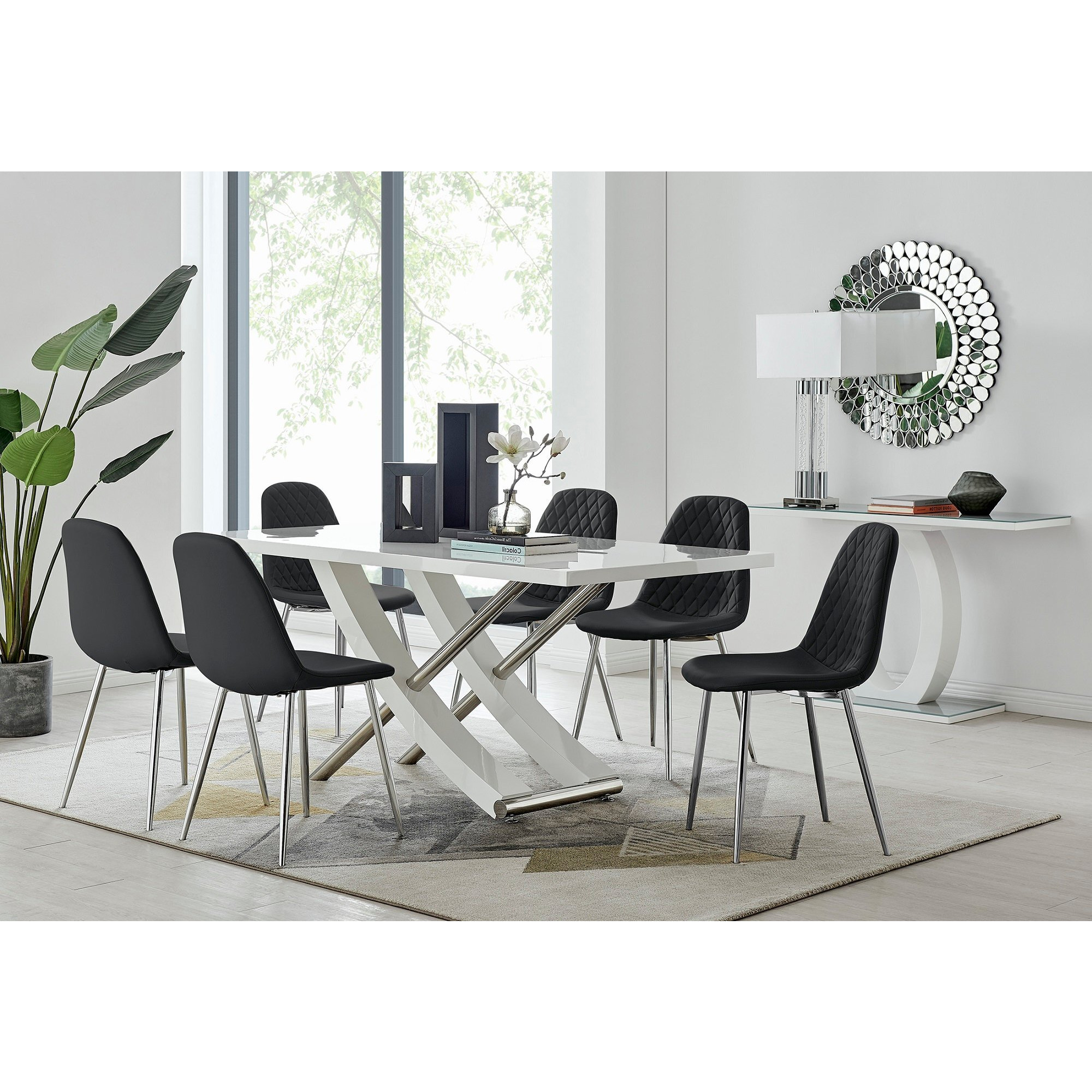 Mayfair 6 Dining Table and 6 Corona Silver Leg Chairs