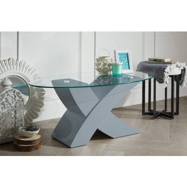 "Milano Modern Grey Oval ""X"" High Gloss Coffee Table"