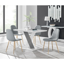 Monza 4 White/Grey Dining Table & 4 Corona Gold Leg Chairs