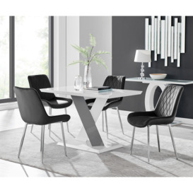 Monza 4 White/Grey Dining Table & 4 Pesaro Silver Leg Chairs