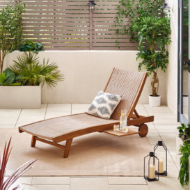 Nata Solid Wood and Rattan Sun Lounger - Garden