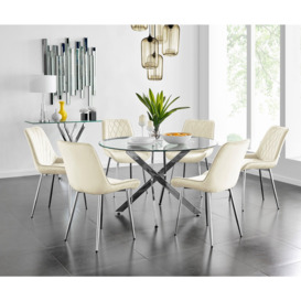 Novara 120cm Round Dining Table and 6 Pesaro Silver Leg Chairs