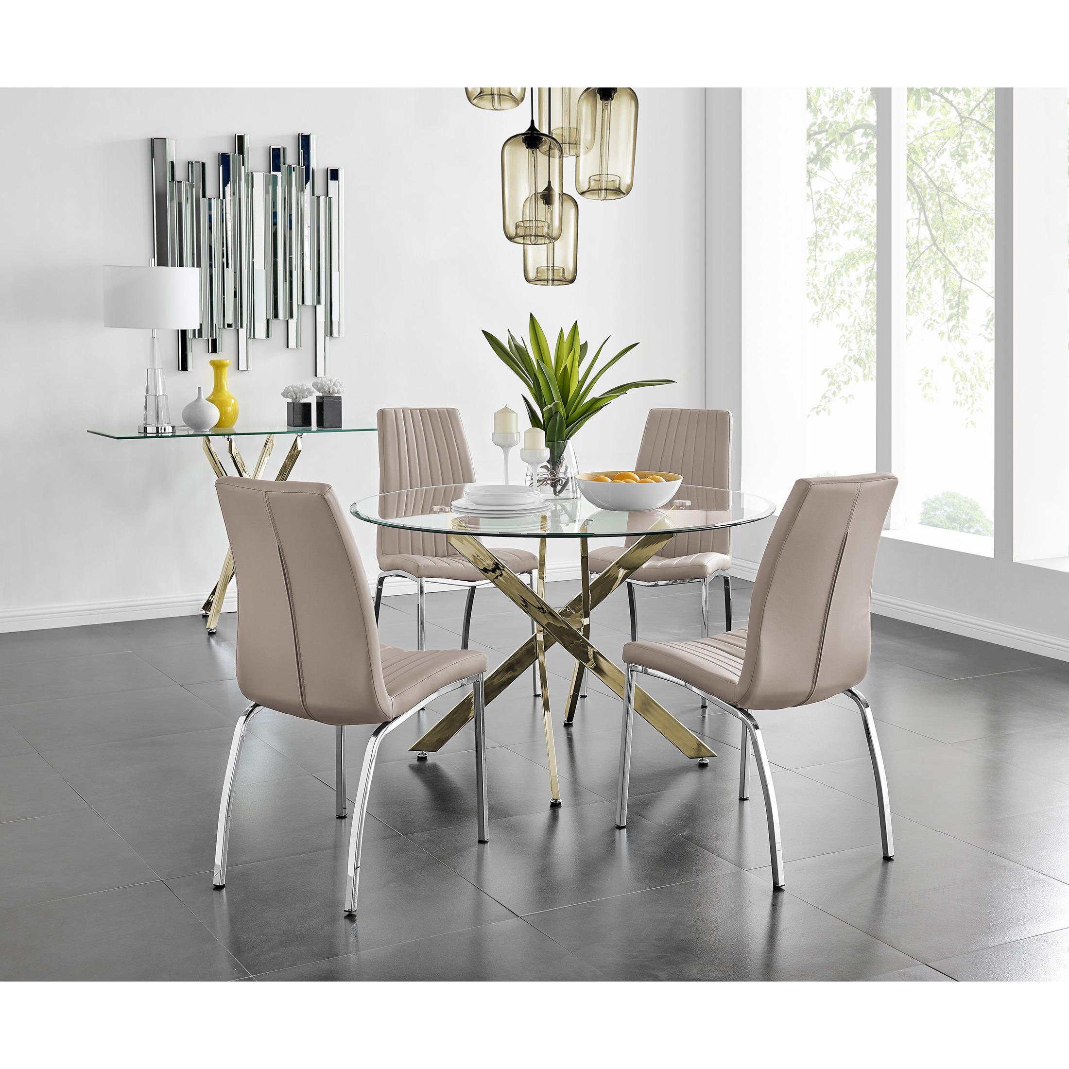 Gold Metal Dining Table & Isco Chairs - Furniturebox