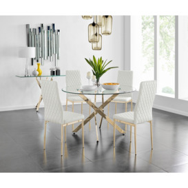 Novara 120cm Gold Round Dining Table and 4 Gold Leg Milan Chairs