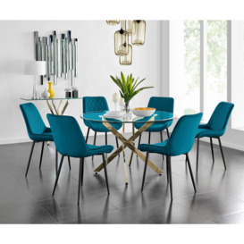 Novara 120cm Gold Round Dining Table and 6 Pesaro Black Leg Chairs