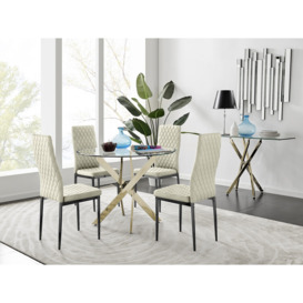 Novara 100cm Gold Round Dining Table and 4 Velvet Milan Black Leg Chairs