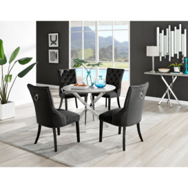 Novara Grey Concrete Effect Round Dining Table & 4 Belgravia Black Leg Chairs