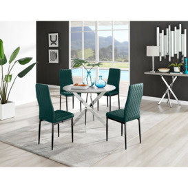 Novara Grey Concrete Effect Round Dining Table & 4 Velvet Milan Black Leg Chairs