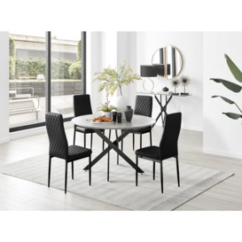 Novara Grey Concrete Effect Black Leg 120cm Round Dining Table & 4 Velvet Milan Black Leg Chairs