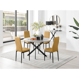 Novara Grey Concrete Effect Black Leg 120cm Round Dining Table & 4 Velvet Milan Black Leg Chairs
