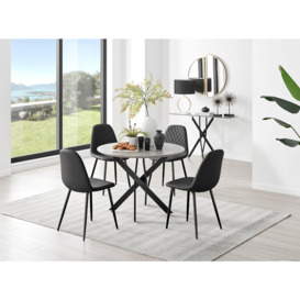 Novara Grey Concrete Effect Black Leg Round Dining Table & 4 Corona Black Leg Chairs