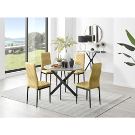 Novara Grey Concrete Effect Black Leg Round Dining Table & 4 Velvet Milan Black Leg Chairs