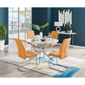 Novara White Marble 120cm Round Dining Table & 4 Lorenzo Chairs