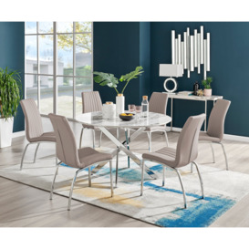 Novara White Marble 120cm Round Dining Table & 6 Isco Chairs