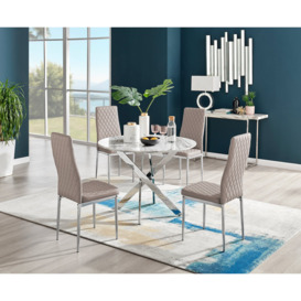 Novara White Marble Round Dining Table & 4 Milan Chrome Leg Chairs