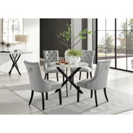 Novara White Marble Black Leg Round Dining Table & 4 Belgravia Black Leg Chairs