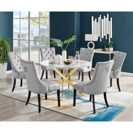 Novara White Marble Gold Leg 120cm Round Dining Table & 6 Belgravia Black Leg Chairs