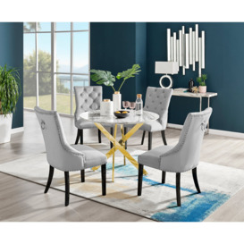 Novara White Marble Gold Leg Round Dining Table & 4 Belgravia Black Leg Chairs