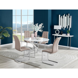 Novara White High Gloss 120cm Round Dining Table & 4 Murano Chairs
