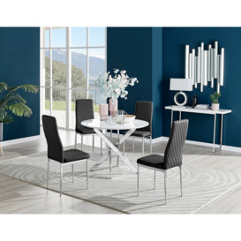 Novara White High Gloss Round Dining Table & 4 Milan Chrome Leg Chairs