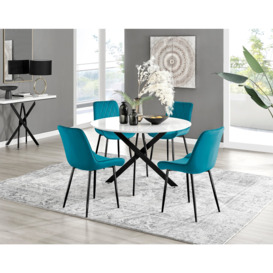 Novara White Gloss Black Leg 120cm Round Dining Table & 4 Pesaro Black Leg Chairs