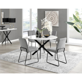 Novara White Gloss Black Leg 120cm Round Dining Table & 4 Halle Chairs