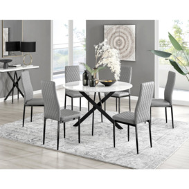 Novara White Gloss Black Leg 120cm Round Dining Table & 6 Milan Black Leg Chairs