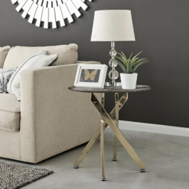 Novara Glass Marble Effect Top Gold Legs Round Side Table