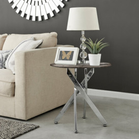 Novara Glass Marble Effect Top Silver Legs Round Side Table