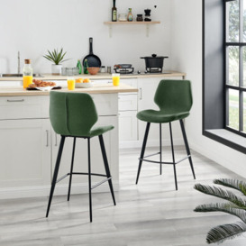 Nyla 2x Green Fabric Black Leg Bar Chair