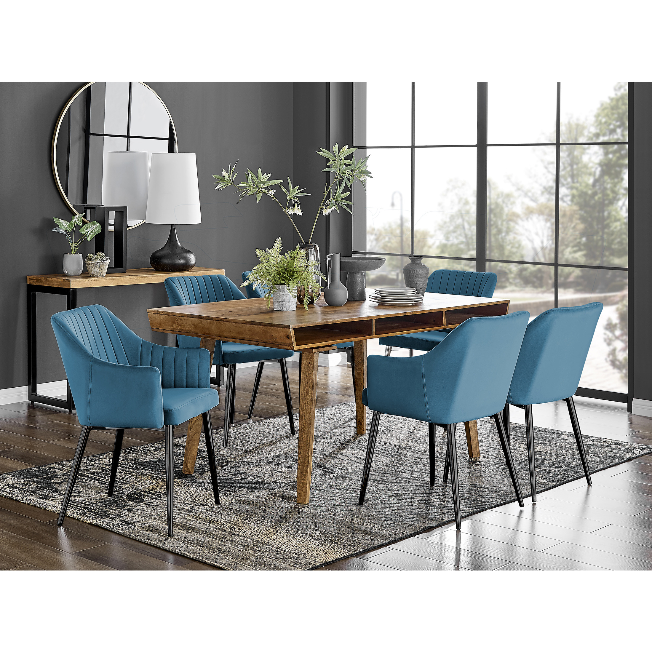 Otto Honey Solid Wood Dining Table & 4 Calla Black Leg Chairs - Furniturebox UK