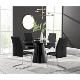 Palma Black Semi Gloss Round Dining Table & 4 Lorenzo Chairs