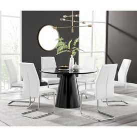 Palma Black Semi Gloss Round Dining Table & 6 Lorenzo Chairs