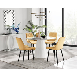 Palma White Marble Effect Round Dining Table & 4 Pesaro Black Leg Chairs