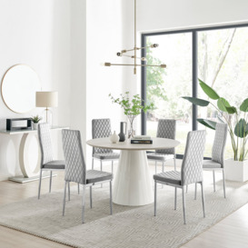Palma Beige Stone Effect Round Dining Table & 6 Milan Chrome Leg Chairs