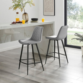Pesaro 2x Grey Velvet Black Leg Bar Chair