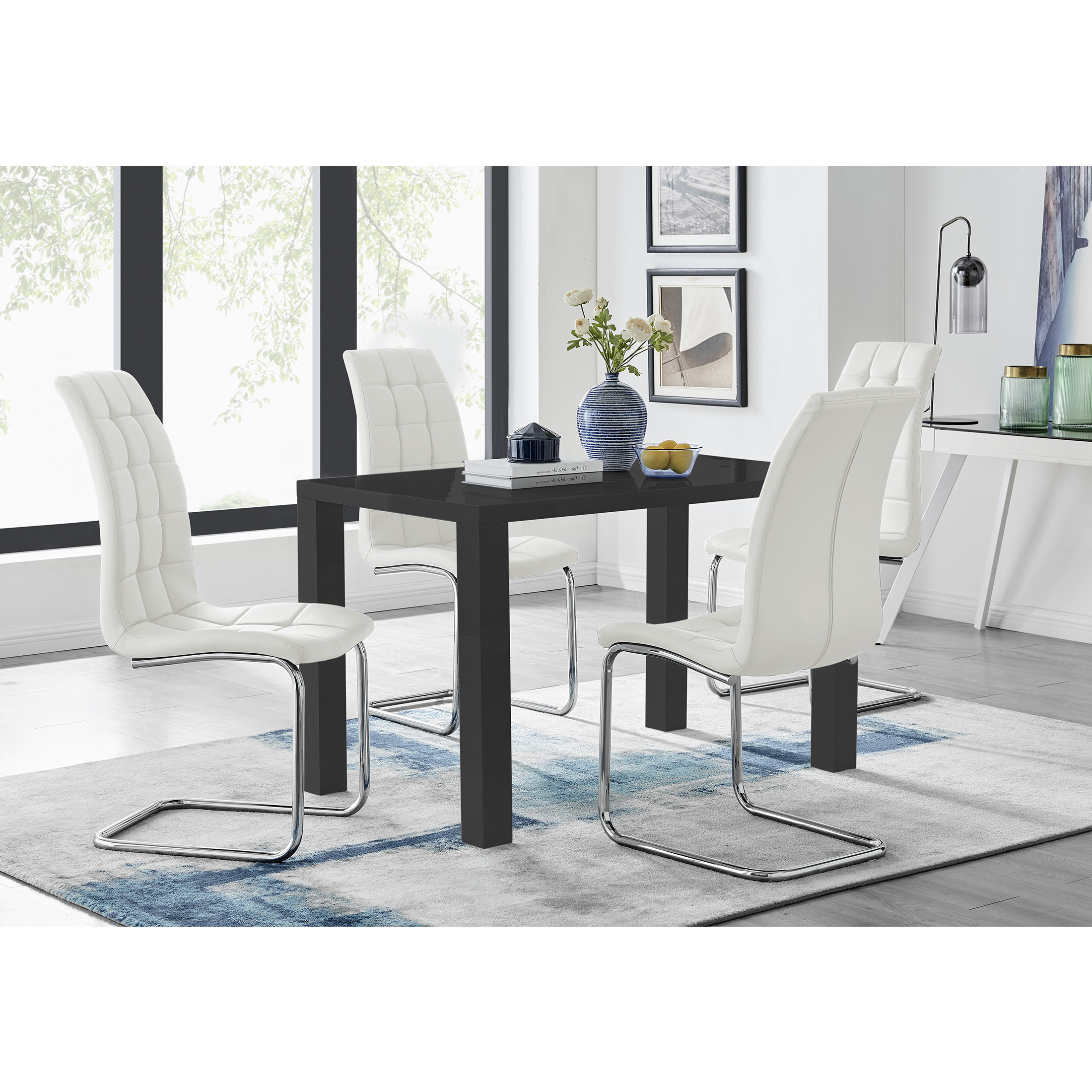 Pivero Black Dining Table & 4 Murano Chairs - Furniturebox