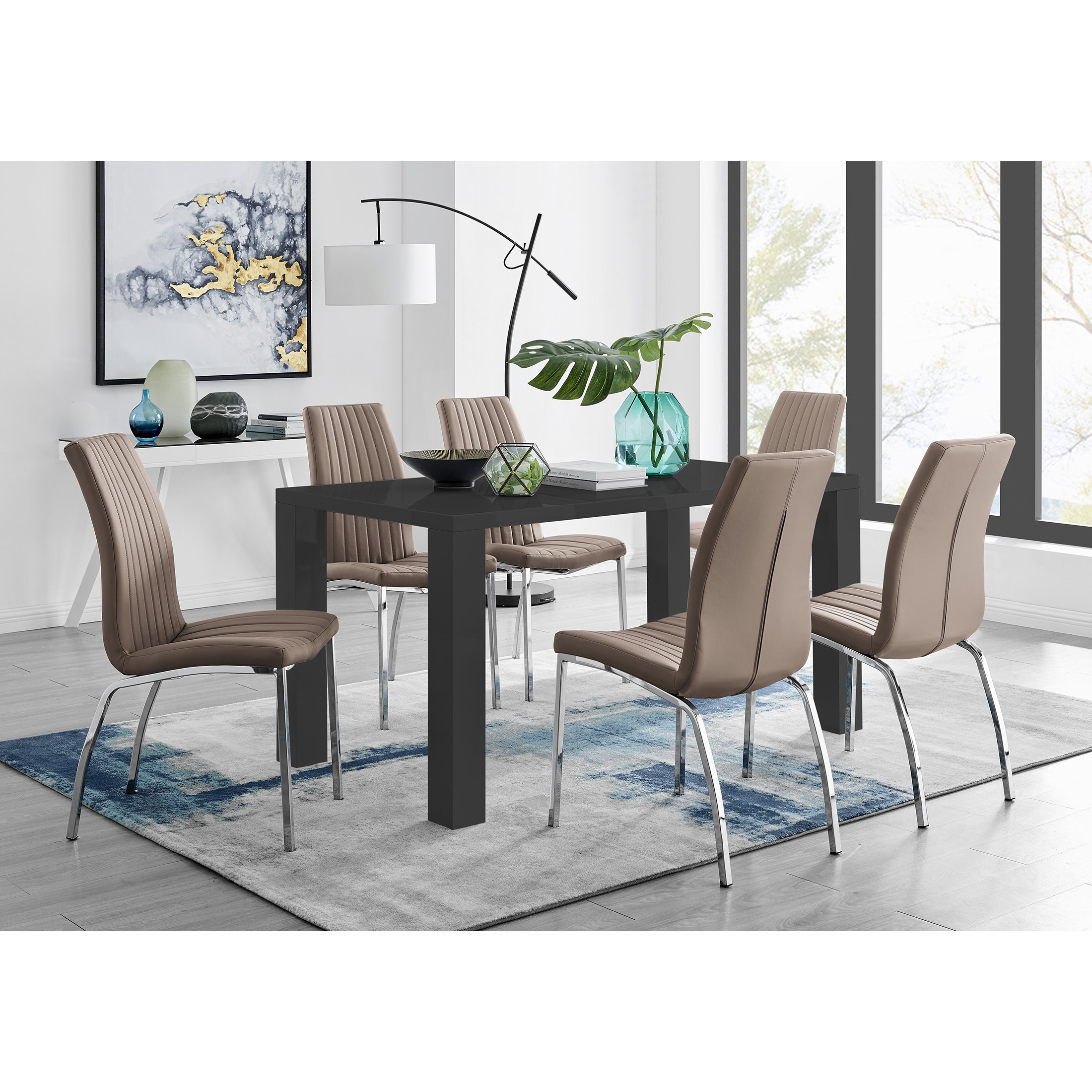 Pivero Black Dining Table & 6 Isco Chairs - Furniturebox